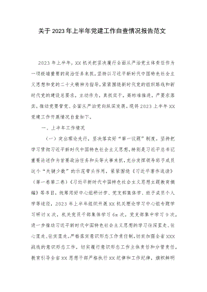 关于2023年上半年党建工作自查情况报告范文.docx
