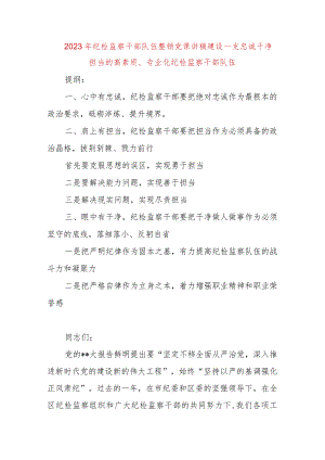 【精品文档】2023年纪检监察干部队伍整顿党课讲稿：建设一支忠诚干净担当的高素质、专业化纪检监察干部.docx