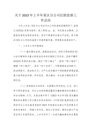 关于2023年上半年某区分公司纪检监察工作总结.docx