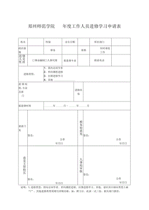 郑州师范学院年度工作人员进修学习申请表.docx