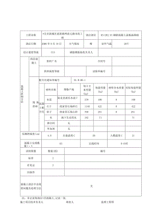 混凝土浇注记录复件工程文档范本.docx