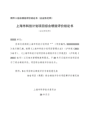 综合绩效评价结论书会议形式用上海市科技计划项目综合绩效评价结论书会议形式用.docx