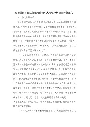 纪检监察干部队伍教育整顿个人党性分析报告两篇范文.docx