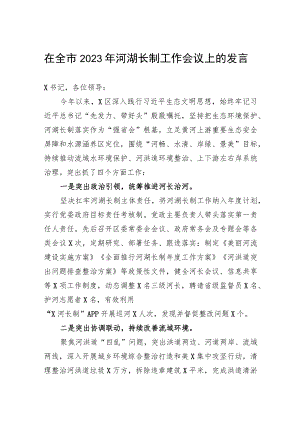 在全市2023年河湖长制工作会议上的发言.docx