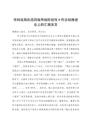市科技局在巡回指导组阶段性工作总结推进会上的汇报发言.docx