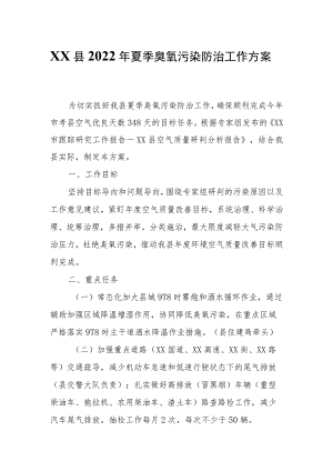 XX县2022年夏季臭氧污染防治工作方案.docx