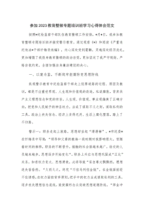 参加2023教育整顿专题培训班学习心得体会范文.docx