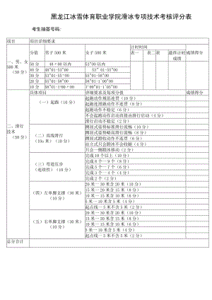 黑龙江冰雪体育职业学院滑冰专项技术考核评分表考生抽签号码.docx