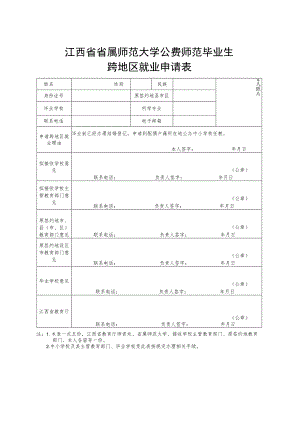 江西省省属师范大学公费师范毕业生跨地区就业申请表.docx