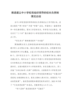 2023推进建立中小学校党组织领导的校长负责制情况总结最新版8篇合辑.docx