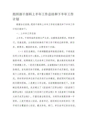 组织部干部科上半年工作总结和下半年工作计划.docx