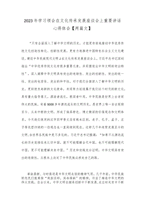 2023年学习领会在文化传承发展座谈会上重要讲话心得体会【两篇文】.docx