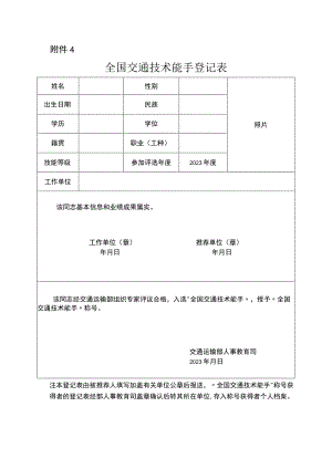 全国交通技术能手登记表.docx