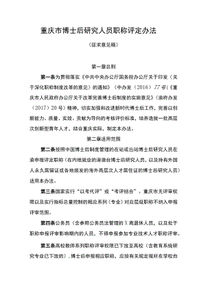 重庆市博士后研究人员职称评定办法（征求意见稿）.docx