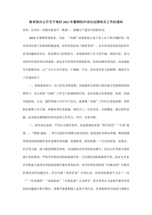 教育部办公厅关于做好2023年暑期校外培训治理有关工作的通知.docx