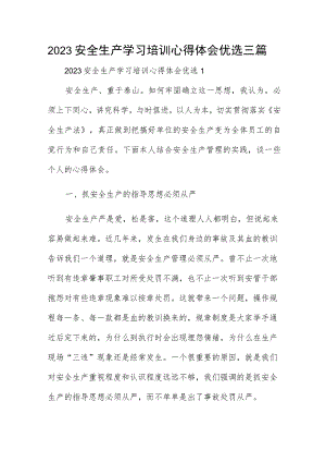 2023安全生产学习培训心得体会优选三篇.docx