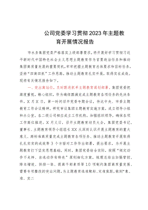 集团公司党委学习贯彻2023年主题教育开展情况报告.docx