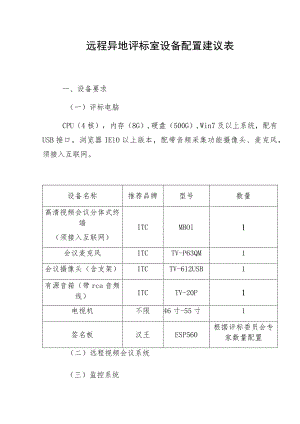 远程异地评标室设备配置建议表.docx