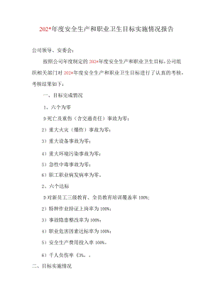 安全生产和职业卫生目标实施情况报告标准模板.docx