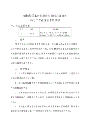 酒钢集团东兴铝业公司嘉峪关分公司动力二作业区软水器维修.docx