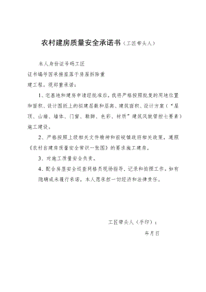 农村建房质量安全承诺书工匠带头人.docx