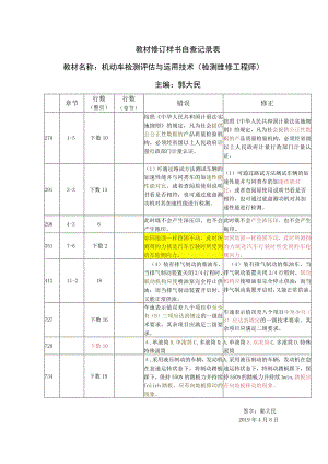 教材修订样书自查记录表教材名称机动车检测评估与运用技术检测维修工程师主编郭大民.docx