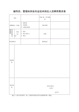 辅导员、管理和其他专业技术岗位人员聘用需求表.docx