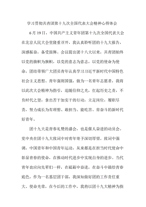 基层团干学习贯彻共青团第十九次全国代表大会精神个人心得体会 （合计4份）.docx