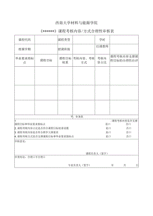 西南大学材料与能源学院《》课程考核内容方式合理性审核表.docx