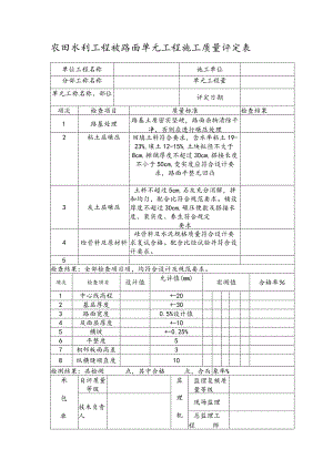 农田水利工程砼路面单元工程施工质量评定表.docx