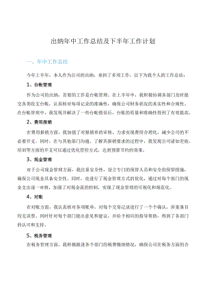 出纳年中工作总结及下半年工作计划.docx