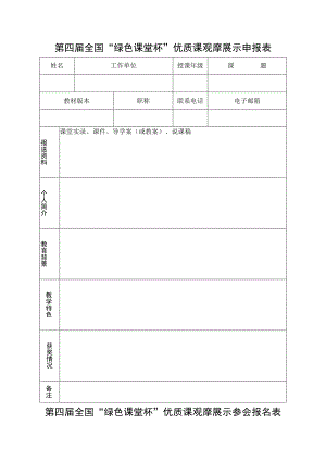 第四届全国“绿色课堂杯”优质课观摩展示申报表.docx