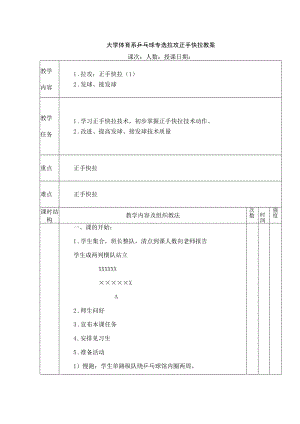 大学体育系乒乓球专选拉攻正手快拉教案.docx