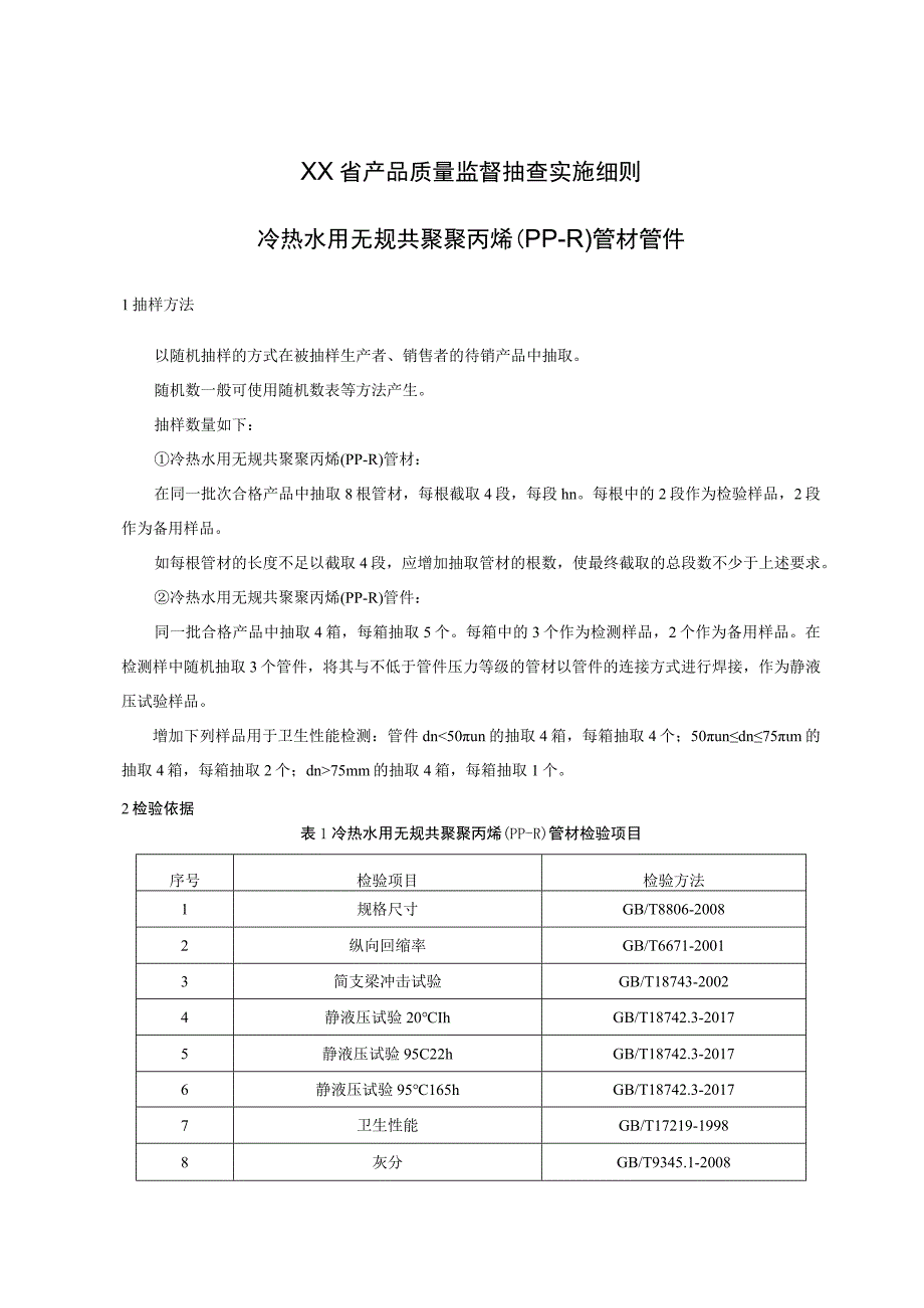 产品质量监督抽查实施细则——冷热水用无规共聚聚丙烯(PPR)管材管件.docx_第1页