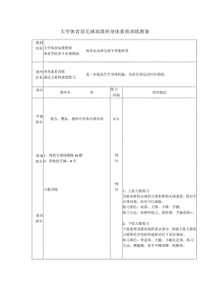 大学体育羽毛球高级班身体素质训练教案.docx