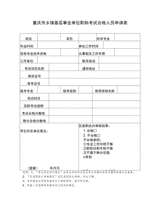 重庆市乡镇基层事业单位职称考试合格人员申请表.docx