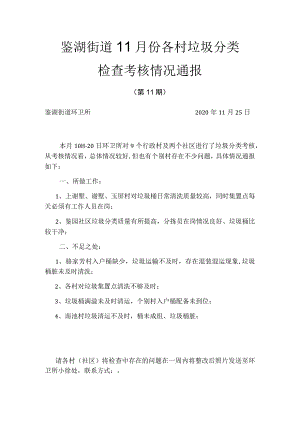 鉴湖街道11月份各村垃圾分类检查考核情况通报.docx