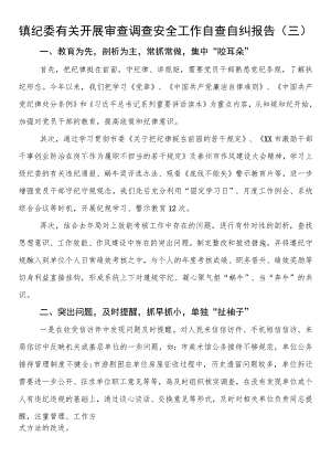镇纪委有关开展审查调查安全工作自查自纠报告.docx
