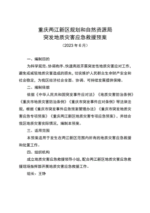 重庆两江新区规划和自然资源局突发地质灾害应急救援预案.docx
