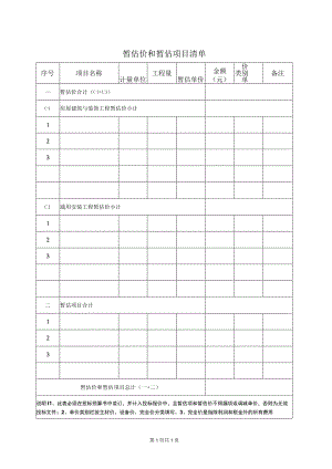 暂估价和暂估项目清单(2023年).docx