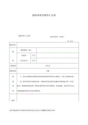 投标承诺及报价汇总表(2023年).docx
