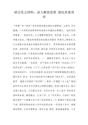 研讨发言材料：深入解放思想强化质量效率.docx