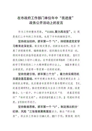 在市政府工作部门单位年中“亮进度”工作会上的发言.docx