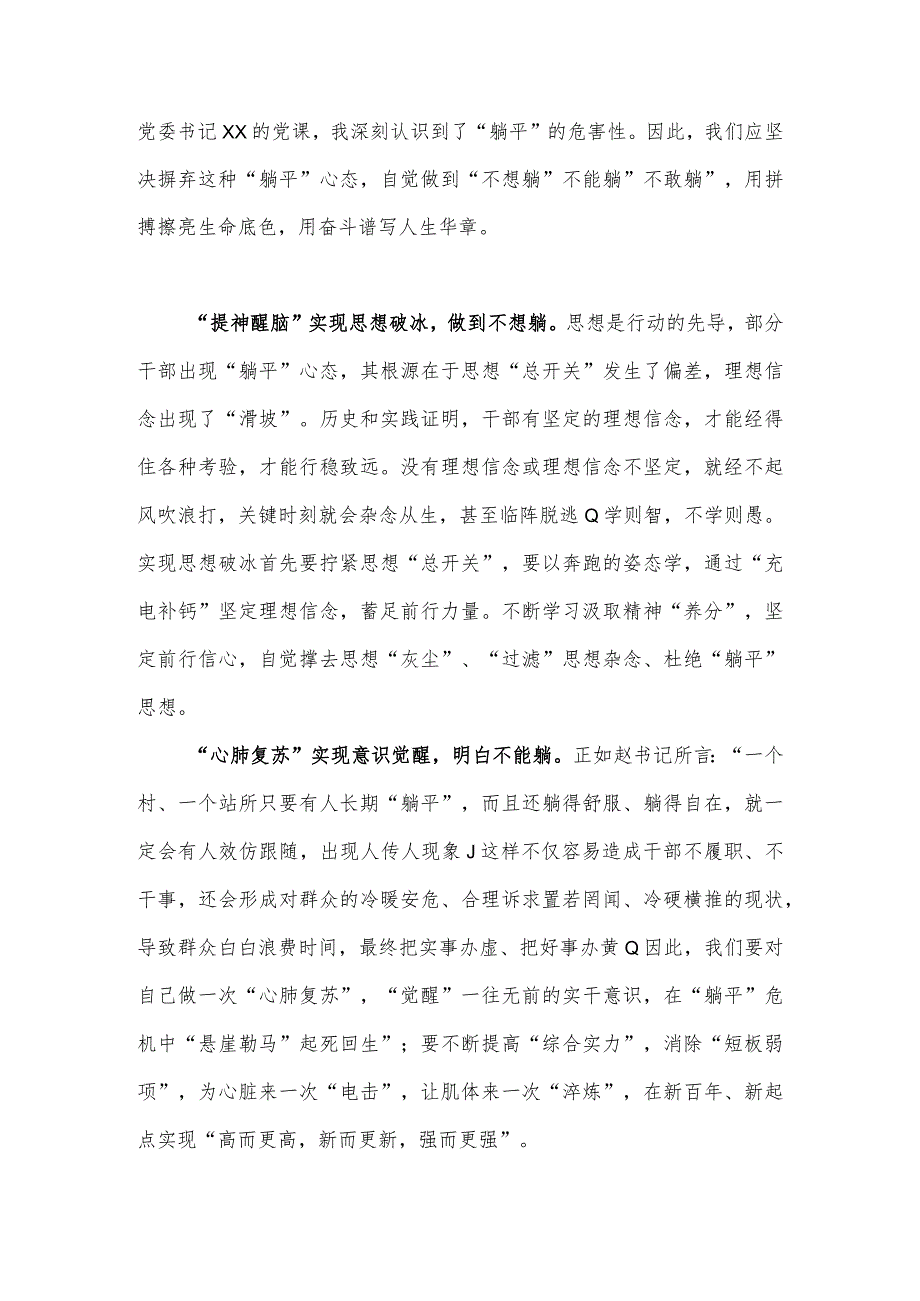 2023年开展“躺平式干部”整治工作情况汇报总结与开展“躺平式干部”专项整治活动专题学习研讨心得体会发言材料(2篇稿).docx_第3页