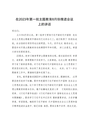 在2023年第一批主题教育8月份推进会议上的讲话.docx