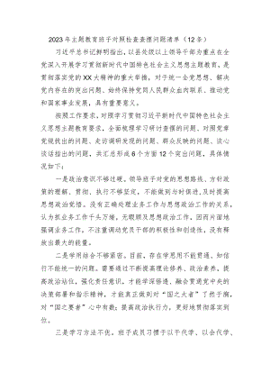 2023年主题教育班子对照检查查摆问题清单（12条）.docx
