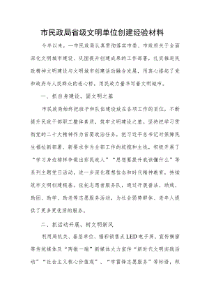 市民政局省级文明单位创建经验材料.docx