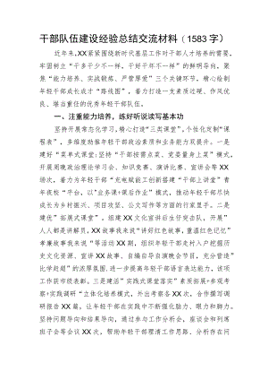 干部队伍建设经验总结交流材料.docx