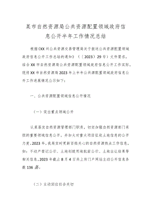某市自然资源局公共资源配置领域政府信息公开半年工作情况总结.docx