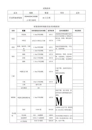 采购清单总价密集架材料规格及技术参数要求.docx